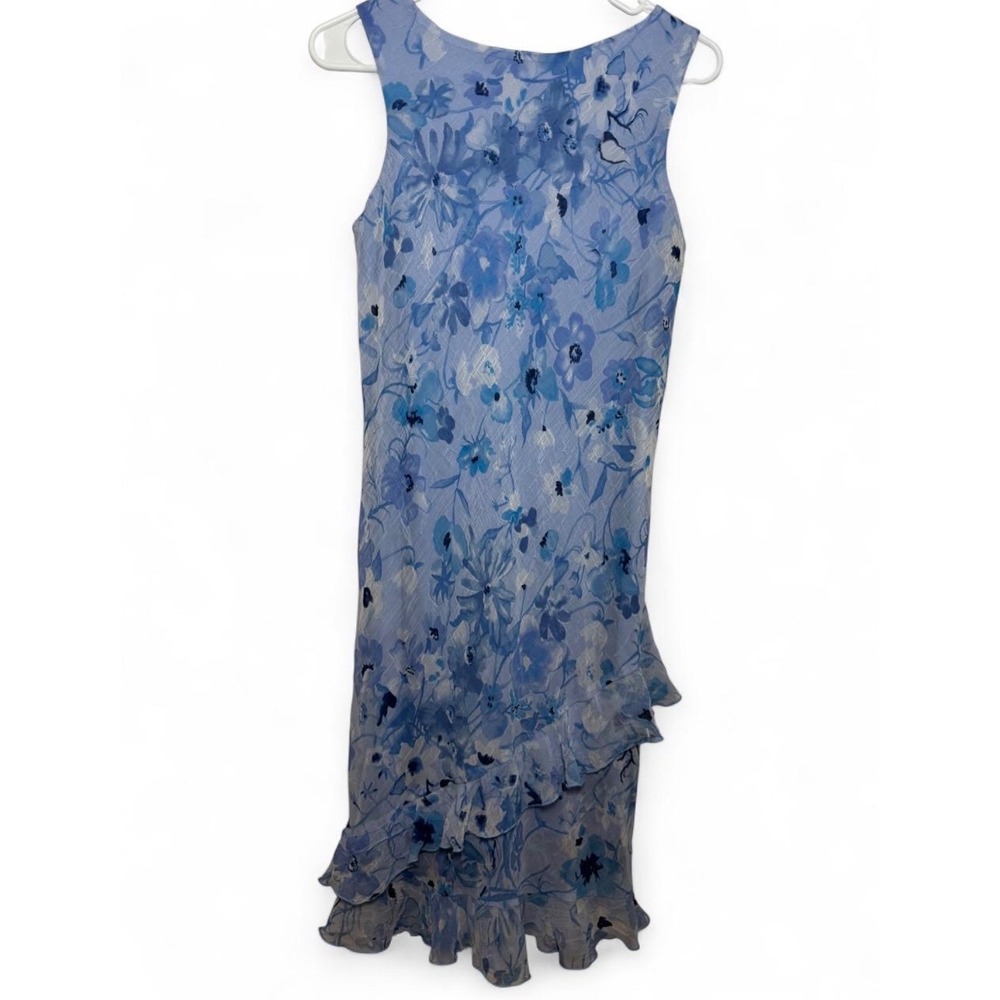 Jodi Kristopher Blue Floral Ruffle Hem Midi Dress Sleeveless Y2K Wedding Guest